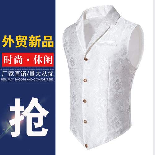 Ecode Men's Suit Vest, Men's Casual Front-Button Floral Print Slim Holiday Dress Jacket
