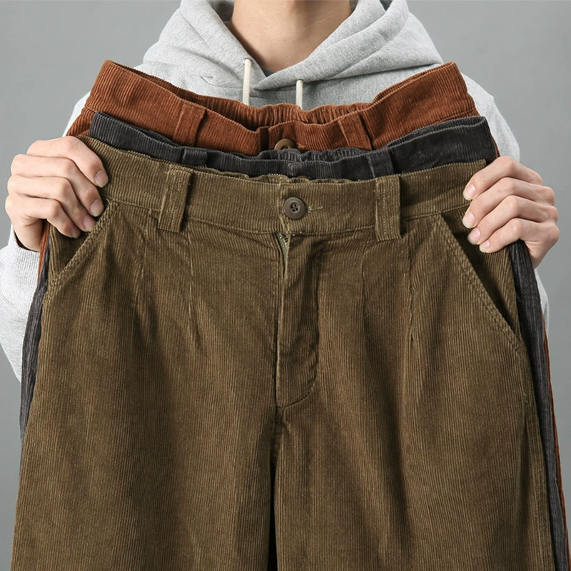 Corduroy cotton trend Japanese retro trousers, with short sleeve