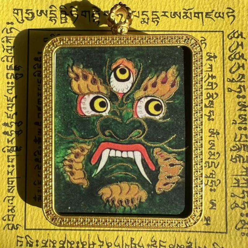 タンカ チベット手描き金塗装粗鉱石絵画コア国民トレンドペンダント九尾キツネ ザキラム ビッグブラックデーツ|undefined