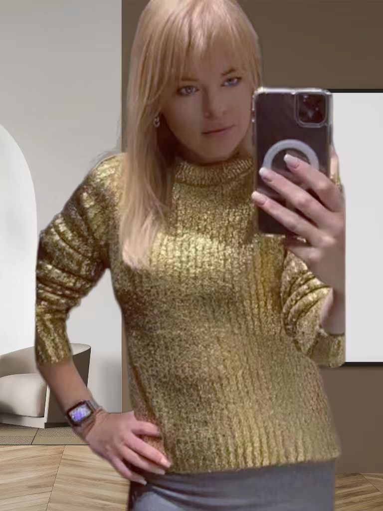 Long Sleeve Pullover Sweater - Gold