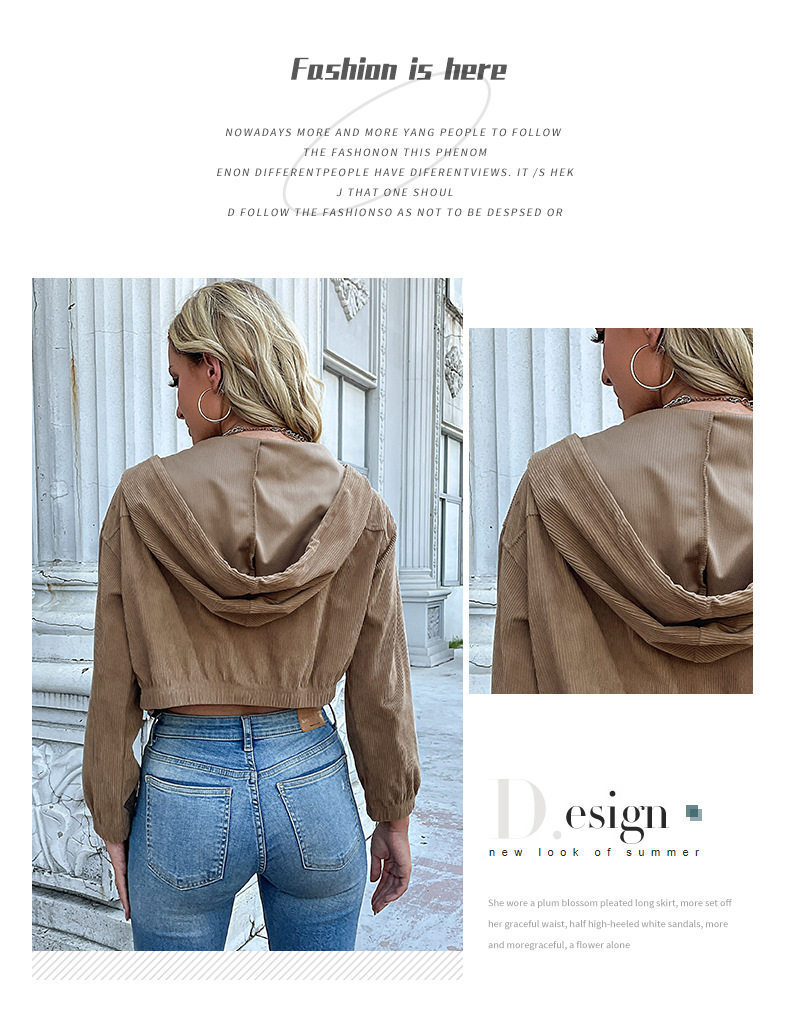 Solid Color Hooded Corduroy Women's Jackets_voghion.com