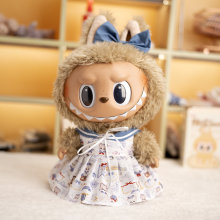 38cm拉布布公仔娃衣海军风连衣裙labubu办件玩偶公仔可爱娃娃衣服