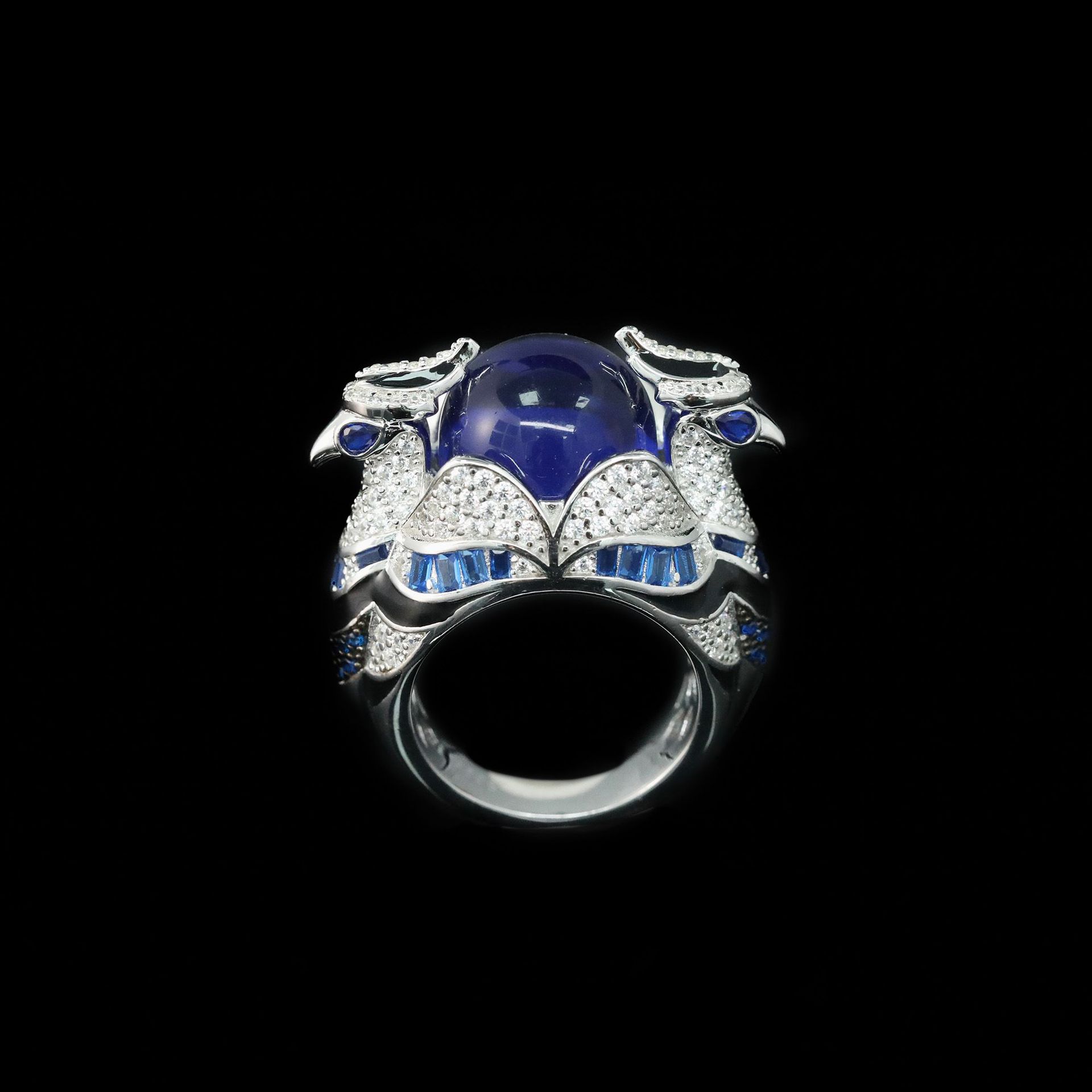 (2개) 골드 도금 링 높은 탄소 다이아몬드 로얄 블루 보물 동물 높은 구슬 더블 헤드 이글 링 맞춤형 패션