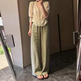 天丝亚麻慵懒风休闲裤女2026新款夏季高腰梨形身材垂感直筒长裤薄
