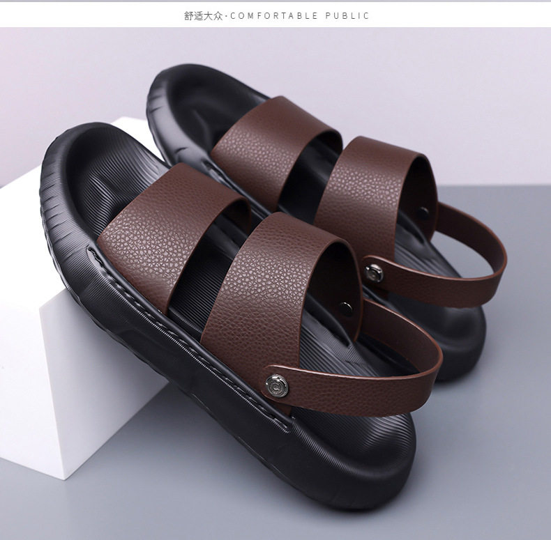 Dép lê nam da bò lớp trên cùng, đế dày, mặt mềm, kiểu sandal đi biển — GA06 màu đen, Màu nâu GA06 chi tiết 14