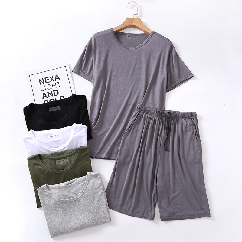 Modal pajamas men's summer round neck short sleeve shorts loose casual plus size spring and summer homewear pajamas suit