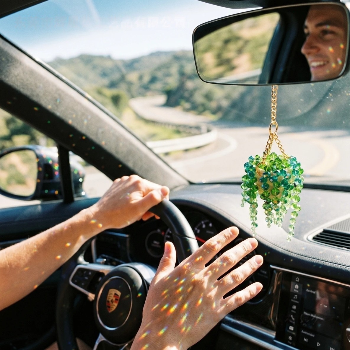 Creative Crystal Bead String Hanging Basket Car Rearview Mirror Decoration Pendant, Personalized Trendy Interior Gift