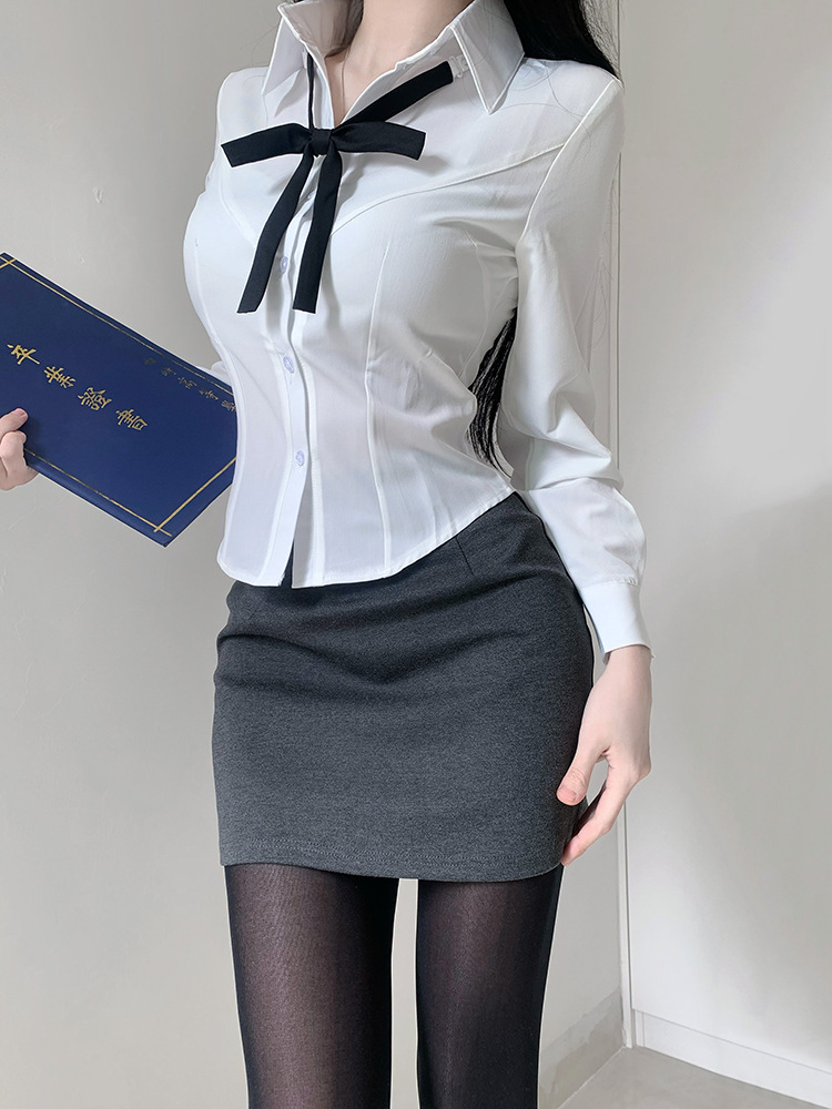 뜨거운 소녀 순수한 욕망 JK 유니폼 허리 타이트 셔츠 여성 대학 스타일 슬림 핏 슬리밍 화이트 셔츠 엉덩이 스커트 투피스 세트
