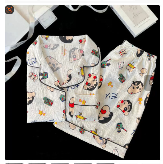 Crayon Shin-Chan Cartoon Girl Casual Home Wear Set, Summer Cardigan with Lapel, Cloud Cotton Short-Sleeve Pajamas