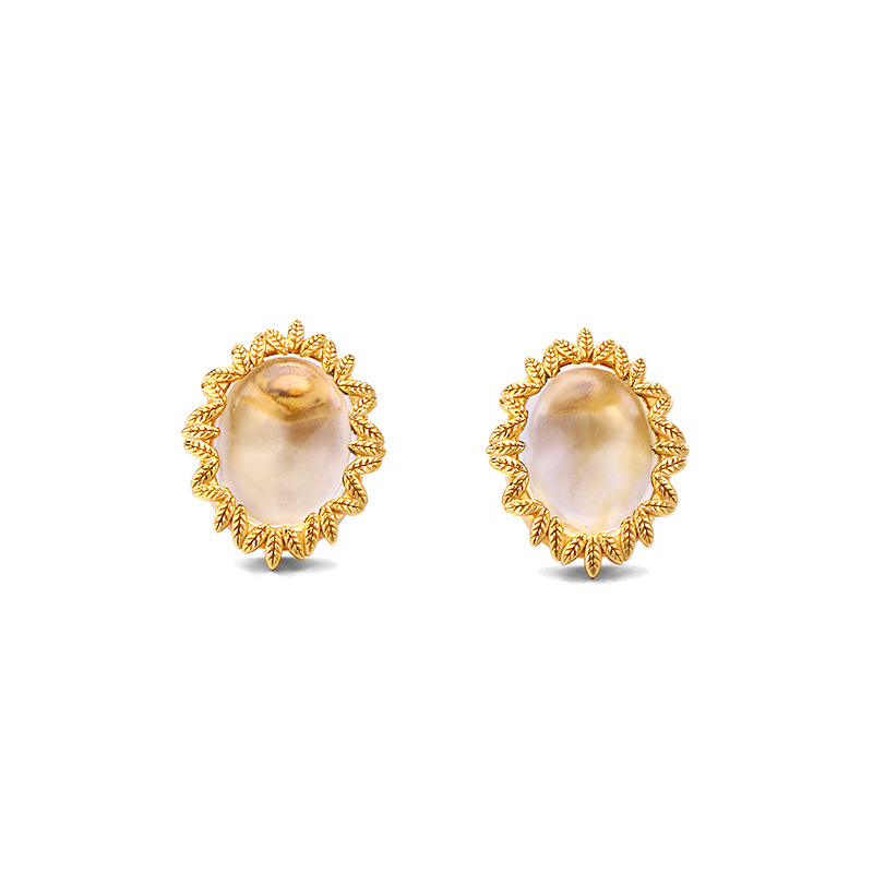 All Seasons Season Women's Gender Japanese Style Mild Luxury Jewelry Flower Series S925 Silver Vintage Chamomile Citrine Amethyst Stud Earrings Women's Necklace