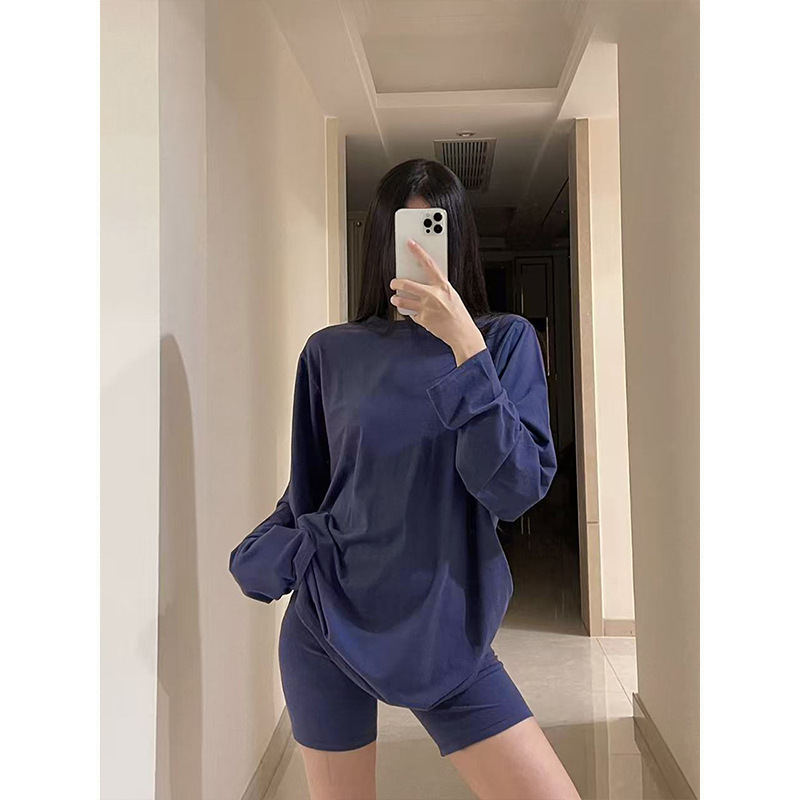 Moses Queen/Moses Queen Loose-Fitting Versatile Long-Sleeved T-Shirt Early Spring Style Slimming Top Base Layer Shirt