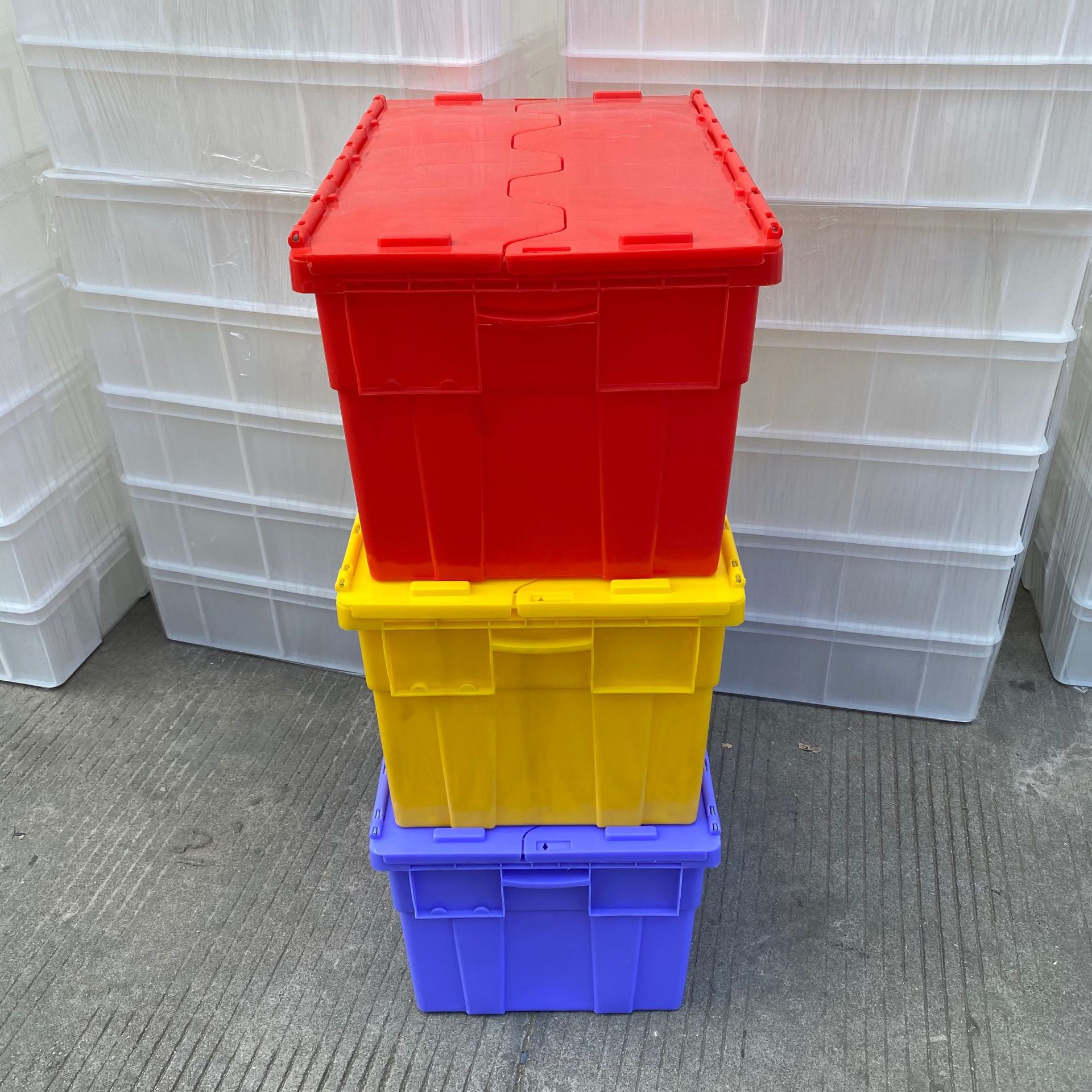 生鲜配送物流连盖箱 冷链运输周转箱 塑料套叠翻盖斜插物流箱