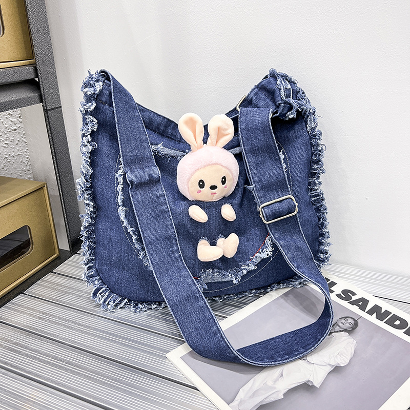 Denim capacious one-shoulder bag