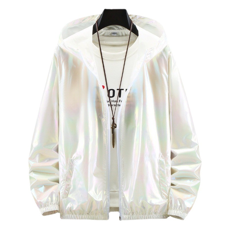 Summer colorful reflective sun protection clothing Men's Ice Silk ultra-thin couple's colorful thin jacket trendy gradient coat wholesale