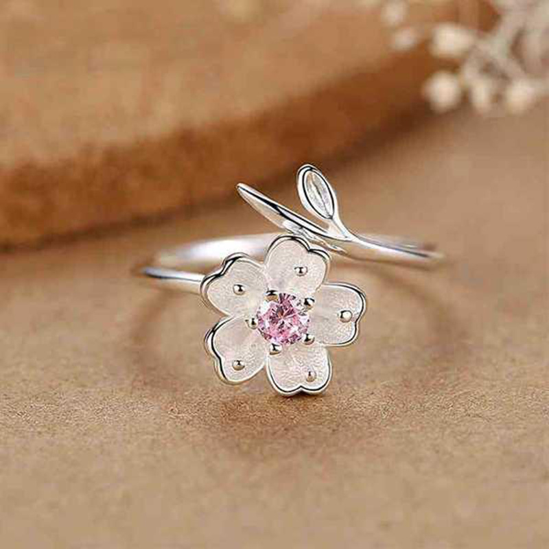 2021 New Pink Diamond Flower Zircon Ring Simple Fashion Personality Open Adjustable Ring display picture 1