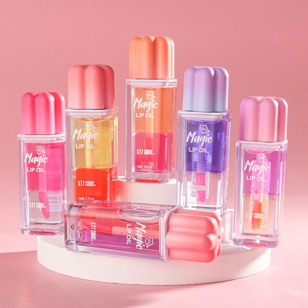 s.f.r color comercio exterior especializado en nuevos productos de hidratación humectante de los labios ligeros para eliminar la piel muerta de doble capa de aceite labial de cambio de color image 4