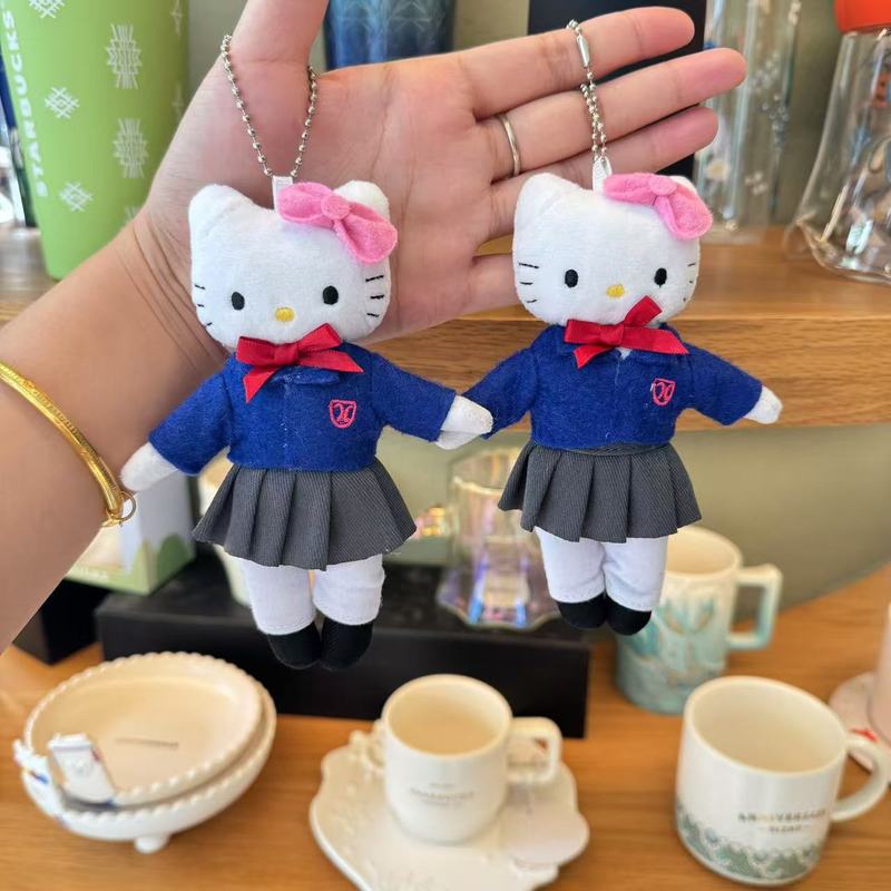 日系卡通动漫灯芯绒卷毛摇粒绒KT猫钥匙扣挂件公仔女生背包挂饰|undefined