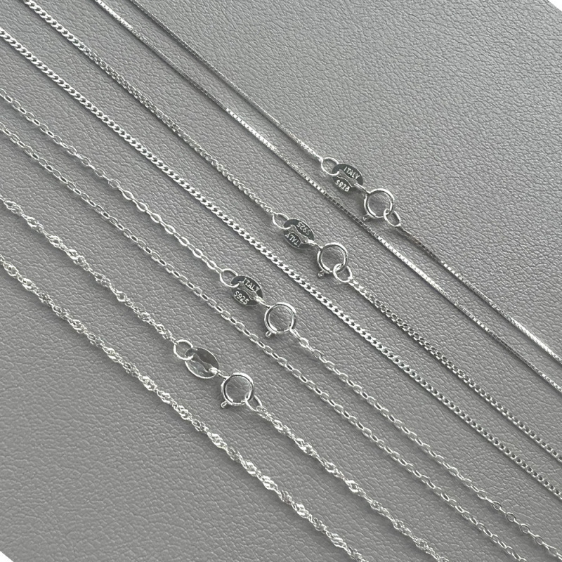 S925 sterling silver necklace thin chain box chain water wave chain flash O side chain female clavicle chain with chain plain silver chain wholesale S925 sterling silver necklace thin chain box chain water wave chain flash O side chain female clavicle chain with chain plain silver chain wholesale