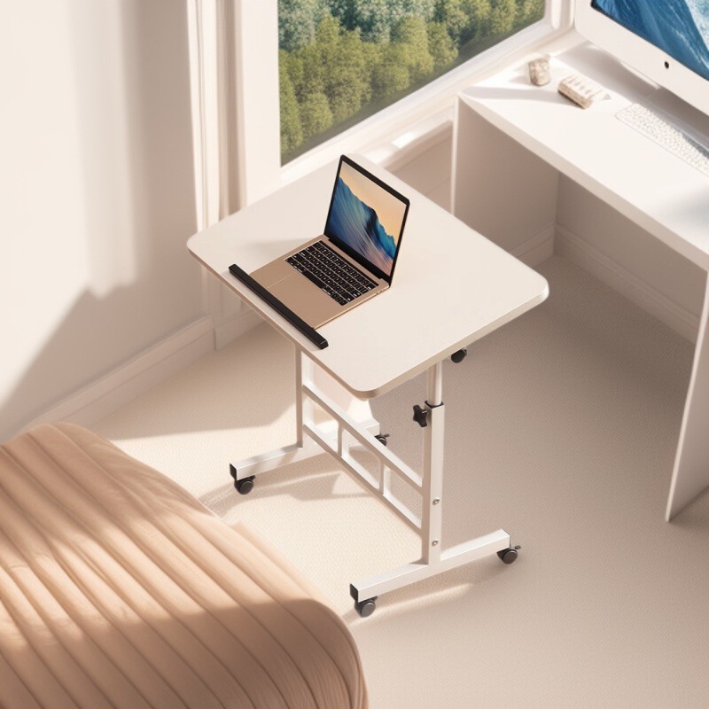 Bedside Table, Movable Bed Computer Table, Bedroom Adjustable Study Desk, Home Laptop Folding Table with Wheels