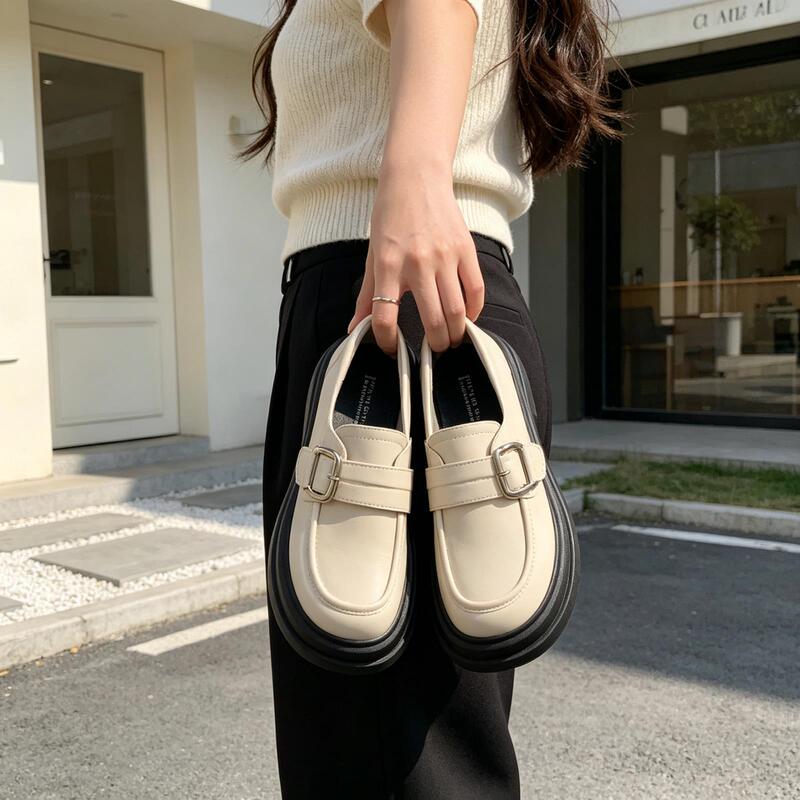 Platform Shoes with Thick Soles for Women, Mary Jane Leather Shoes, 2026 Spring New Japanese Style Large-Toe Loafers, Versatile College Style