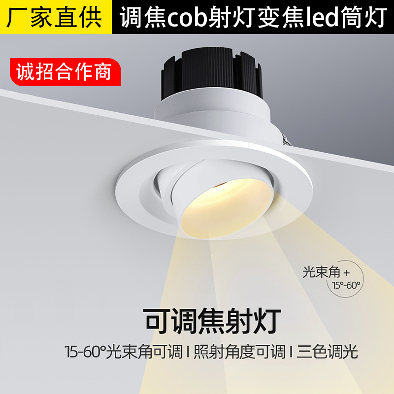 조정 가능한 초점 스포트라이트 COB 줌 조정 가능한 각도 홈 배경 벽 상점 상업 다운 라이트 LED 오목한 스포트라이트