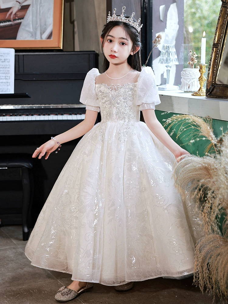 Детское платье Платье принцессы Платье для свадебного фортепиано для маленькой девочки Легкая Роскошная ниша для девочки-ведущей High-end