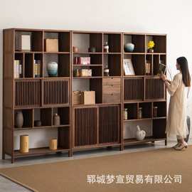 新中式实木博古架老榆木多宝阁书架茶室复古民宿客厅茶具展示柜