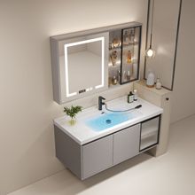 轻奢简约智能镜柜浴室柜陶瓷洗脸盆柜组合一体盆卫生间梳妆洗漱台