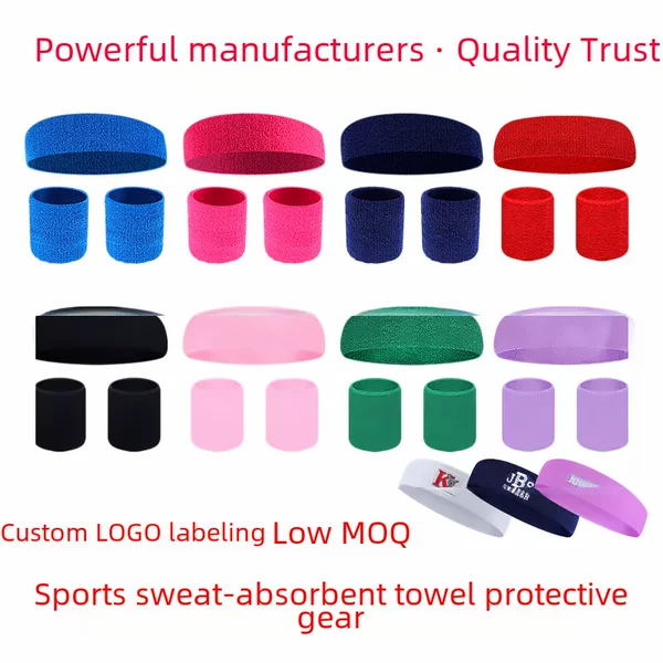 Towel Wrist Bracer Sports Headband Hair Band Wrist Sweat Band Set Color Matching Wrist Band Feather Basket Tennis Protector