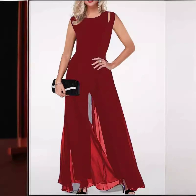 Цветной комбинезон без рукавов, 2023, Amazon, slim fit, round collar