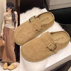 厚底勃肯半拖鞋女外穿2025秋冬内增高软底一脚蹬复古包头懒人拖鞋