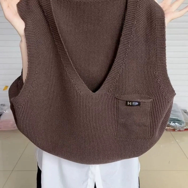 Свободный воротник без рукавов в ленивом стиле, универсальный вязаный верхний жилет, модный однотонный жилет в повседневном стиле в западном стиле, жилет