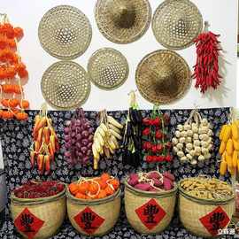 幼儿园墙面秋季装饰商场氛围布置农民丰收节道具装饰蓑衣斗笠蔬菜