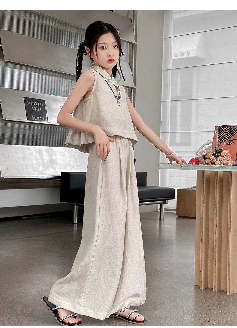 Mädchen Sommer Set Im Chinesischen Stil Weste Und Weite Hose_voghion.com