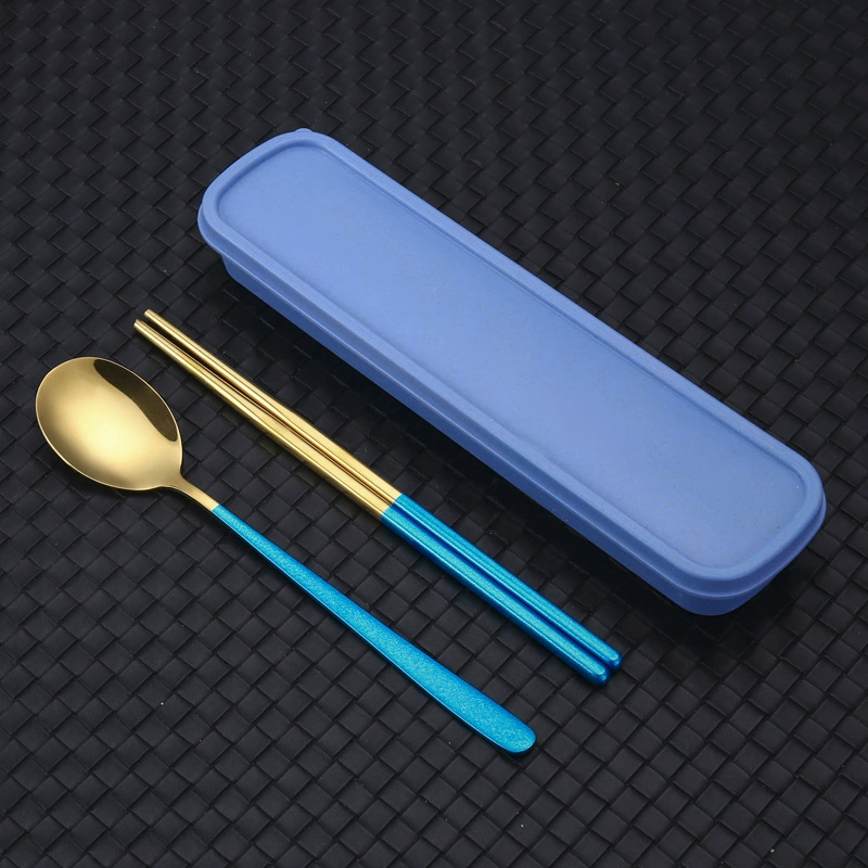 Корея hand-held столовые приборы из нержавеющей стали, туристический набор для студентов, вилка, ложка, палочки, нержавеющая сталь AISI 304, набор из 3 предметов, подарок на день рождения