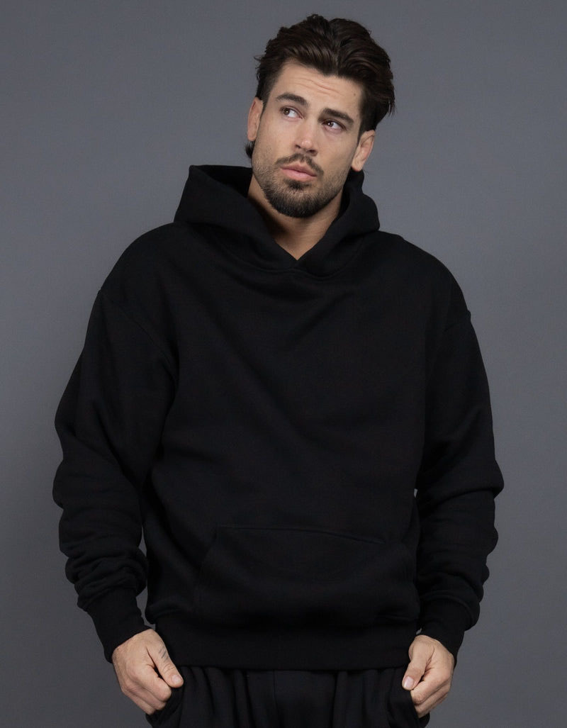 Nuova felpa con cappuccio nera da 400 g, per uomo e donna, con spalle cadenti, oversize, foderata in pile, spessa e calda, unisex, invernale_voghion.com