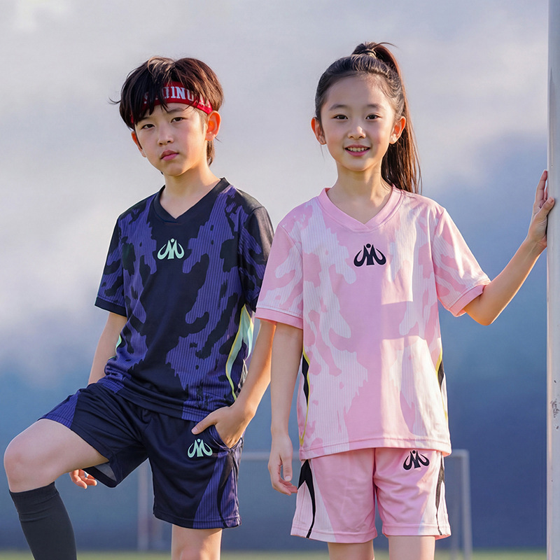 Trajes de fútbol infantil transfronterizos de verano, trajes de entrenamiento para estudiantes primarios, uniformes deportivos de niños y niñas, camisetas de secado rápido image 1