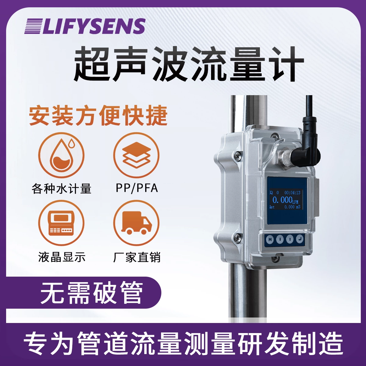 Внешний зажимной ультразвуковой съемник расхода трубопровода, зажимной переключатель расхода жидкости для труб малого диаметра.