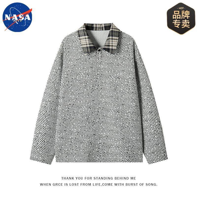 NASA品牌高级感重磅POLO衫长袖上衣男士春秋潮牌休闲宽松痞帅衬衫|undefined