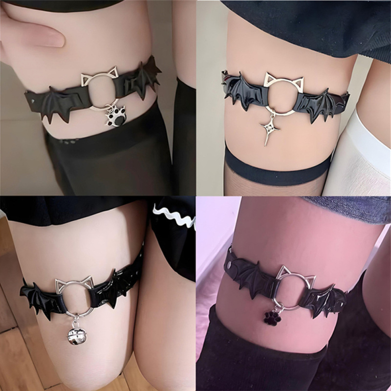 Lolita Gothic Style Devil Wings Cat Claw Pendant Leather Leg Ring Leg Strap for Girls Subculture Jk Sexy Thigh