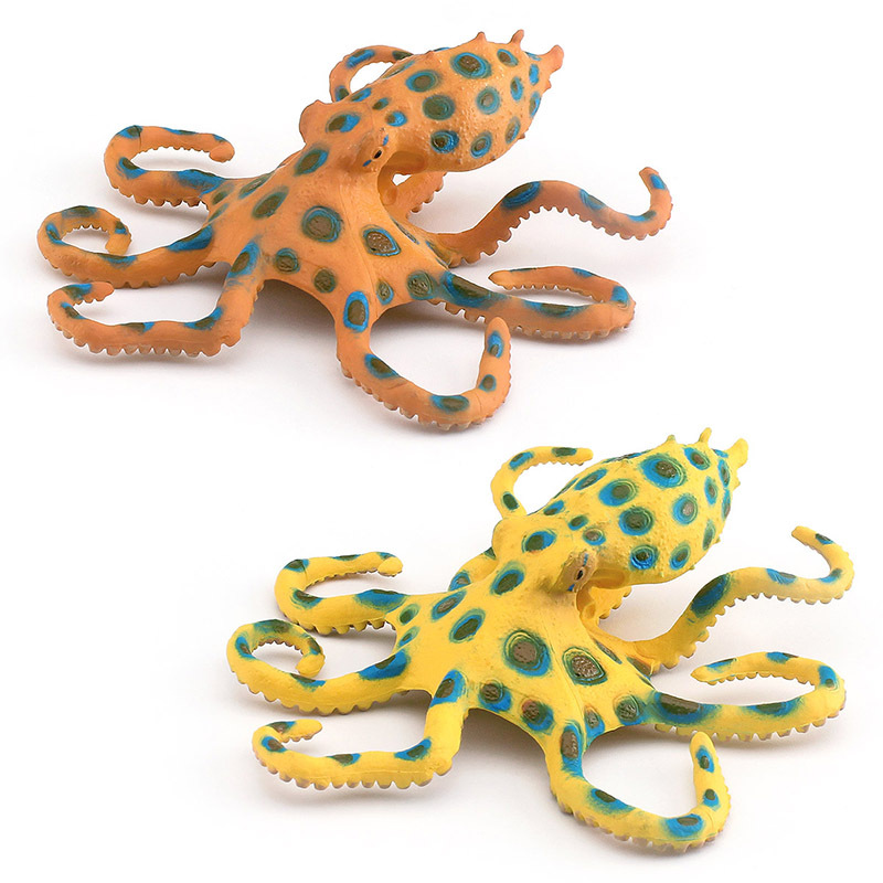 Simulación cognitiva infantil animal marino azul anillo pulpo modelo submarino criatura azul anillo estampado de leopardo pulpo adornos estáticos