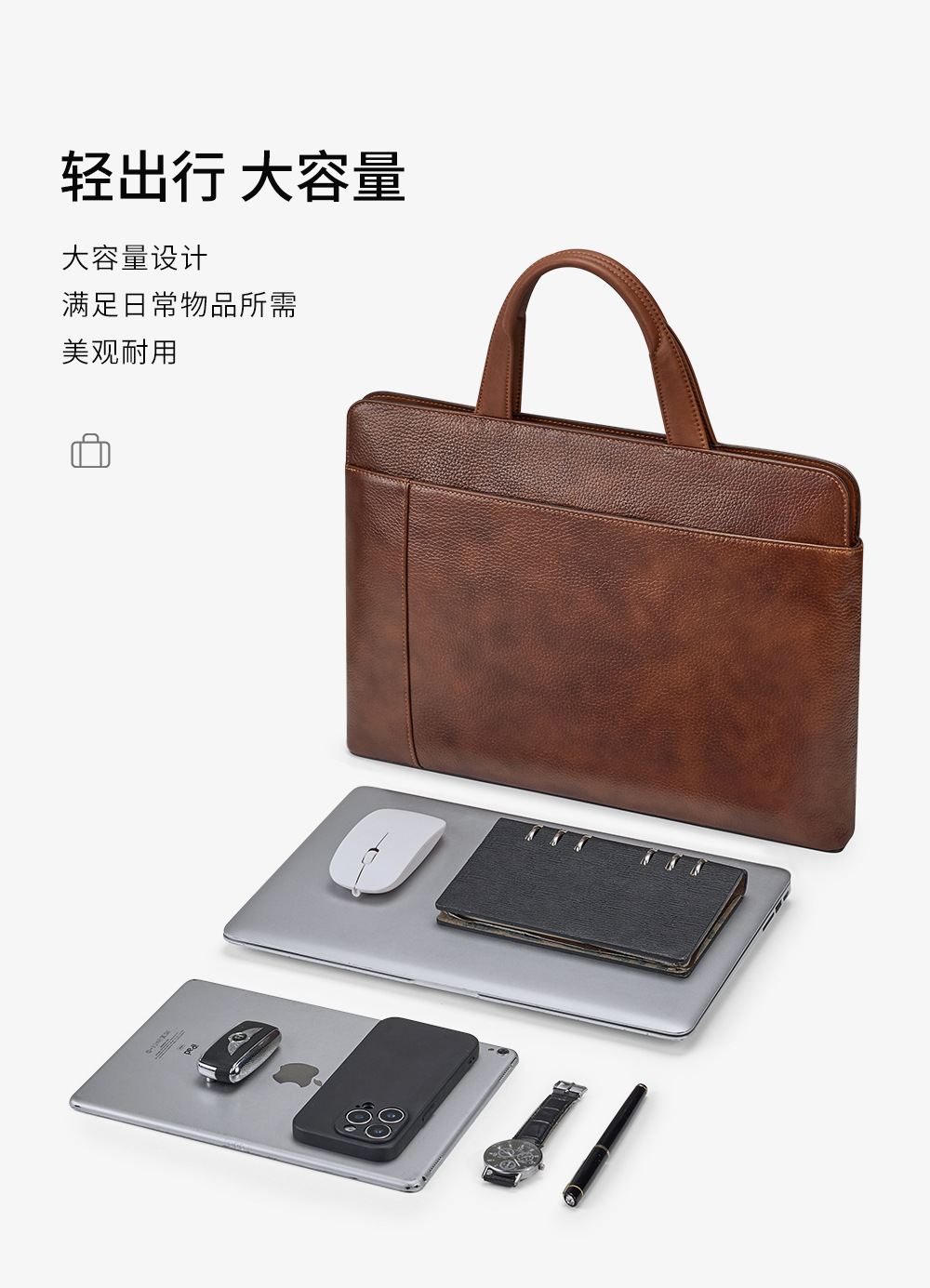 Túi xách nam da bò vintage tote bag đựng laptop công suất lớn chi tiết 2