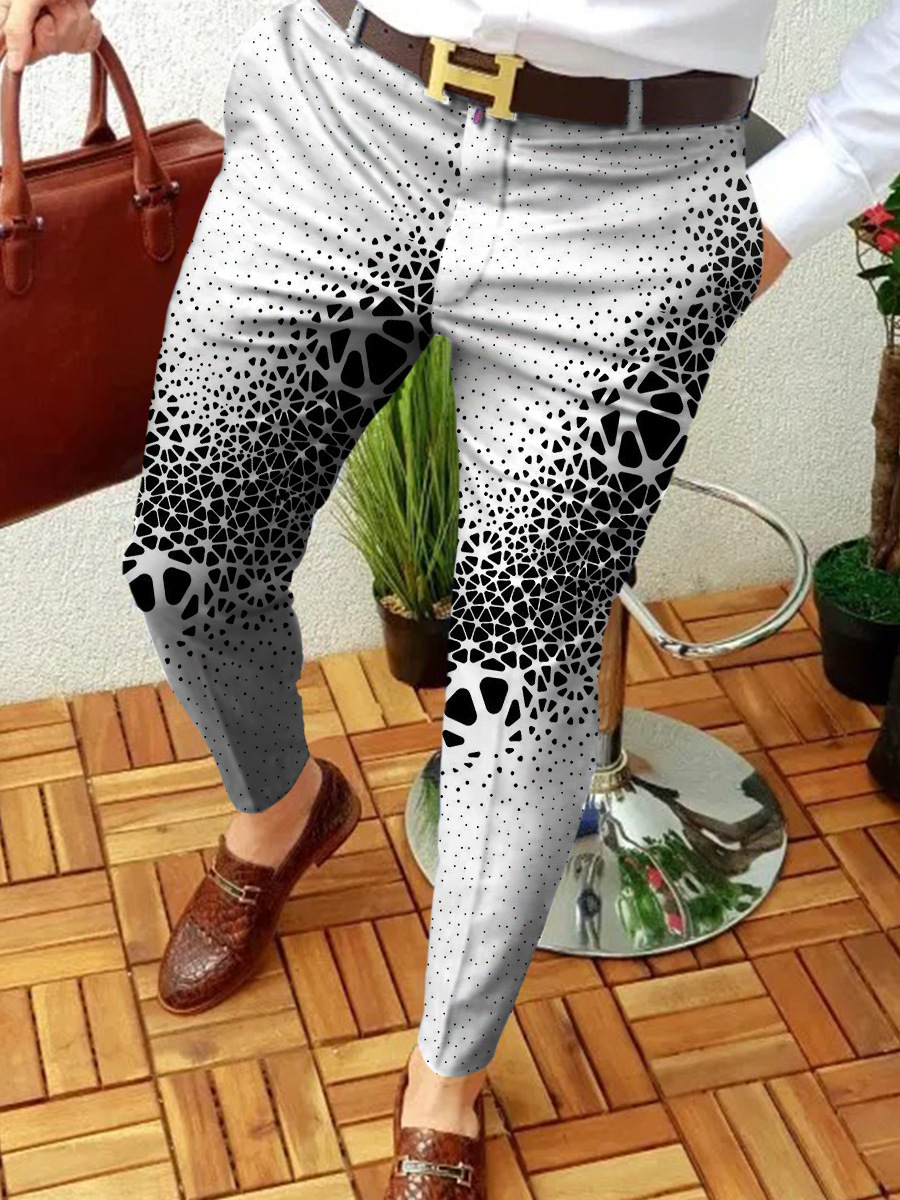 2023 estación independiente transfronteriza europea y americana nuevo patrón casual de los hombres impreso Mediados de cintura traje casual pantalones micro pantalones elásticos