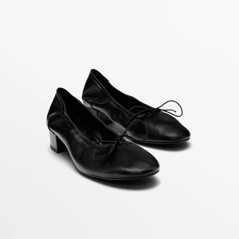 Simple and Comfortable Genuine Leather Shallow High-Heeled Ballet Shoes, Original Casual Slip-On Lazy Shoes with Chunky Heels for Women Simple and Comfortable Genuine Leather Shallow High-Heeled Ballet Shoes, Original Casual Slip-On Lazy Shoes with Chunky Heels for Women