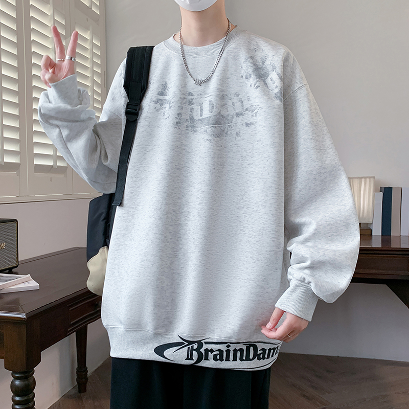 青少年春秋款圆领卫衣男初中高中学生潮牌打底衫大童男装长袖t恤|undefined