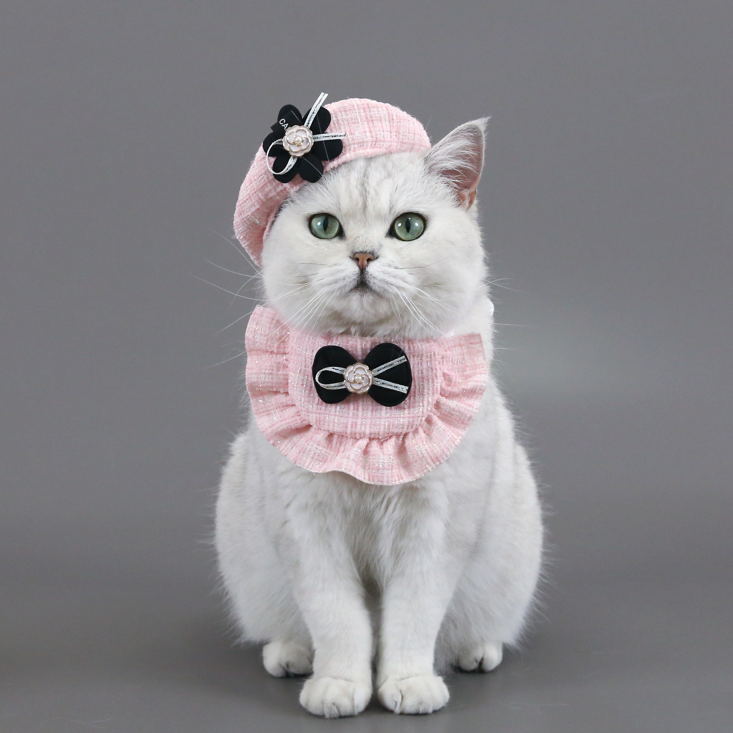 Tejido flor fragrante Boina arco encaje envoltura mascota accesorios perros gatos Camellia set