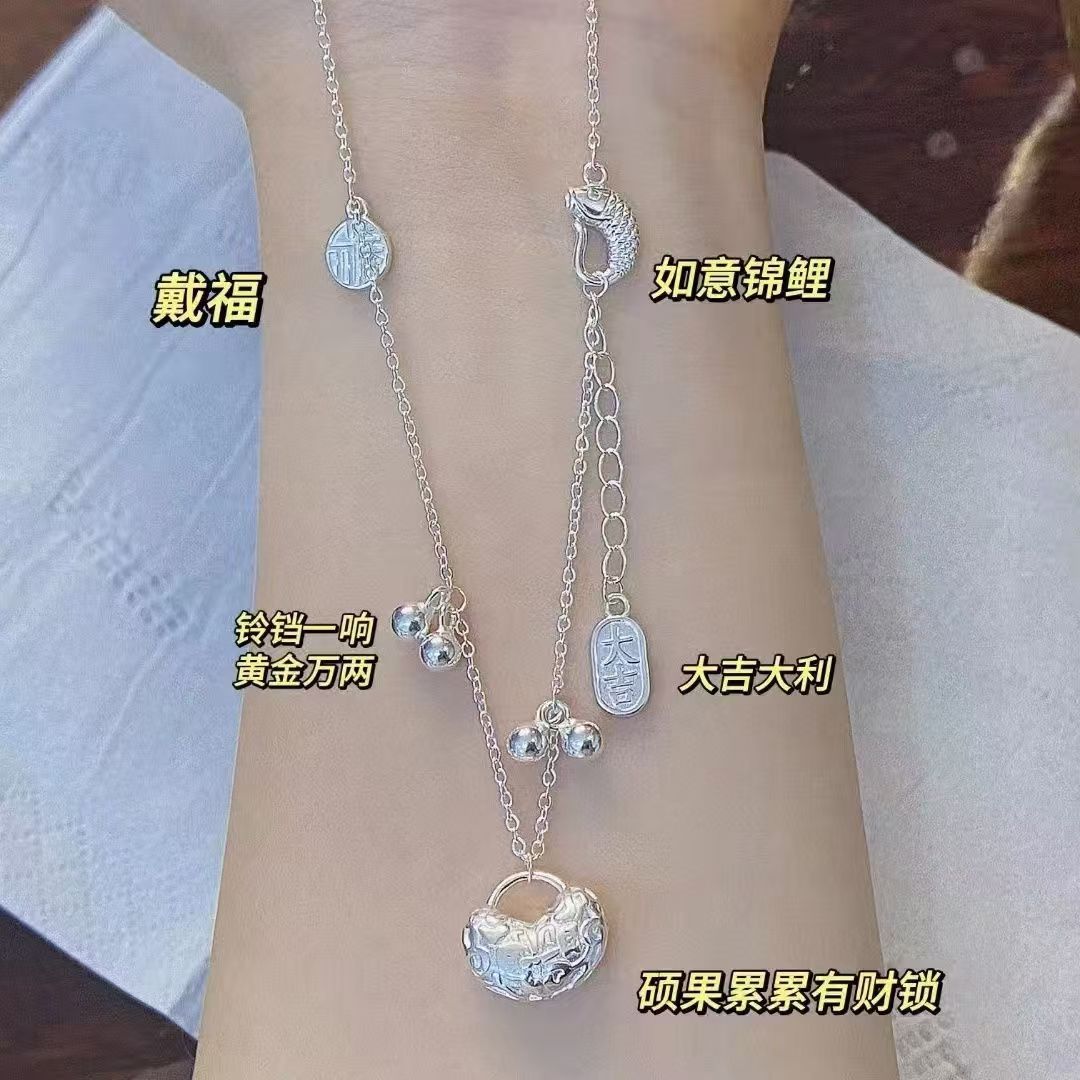 6553 발 실버 990 국가 스타일 새로운 중국 스타일 가방 FUBAO 펜던트 목걸이 여성의 새로운 틈새 높은 목