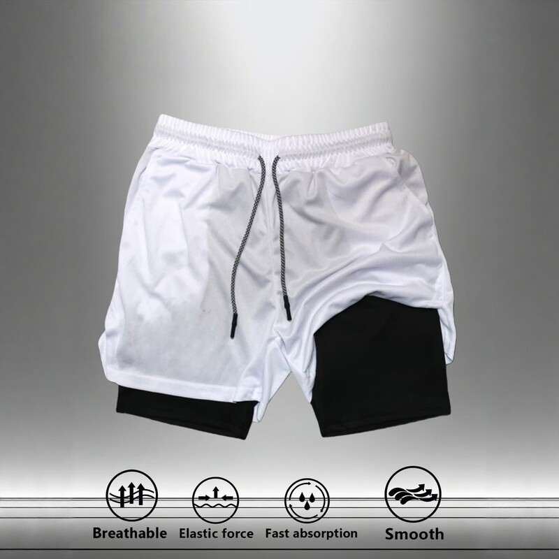Men's Double-Layer Fitness Shorts Men's Gym Training 2-in-1 Sports Shorts Quick-Dry Workout Jogging Shorts
