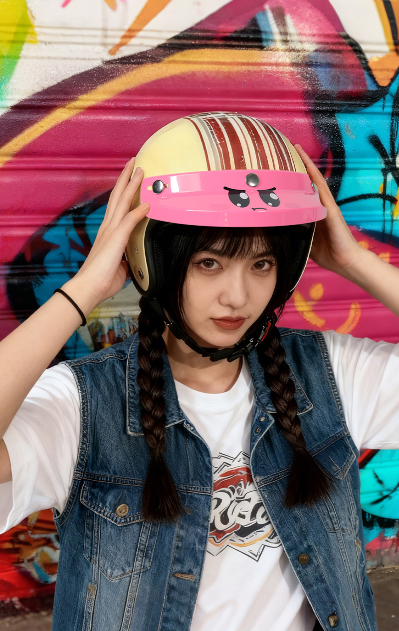 Cute Retro Helmet with Brim, Three-Button Style, Fashionable and Adorable, Universal Helmet Accessory, Small Helmet Body for Motorcycles