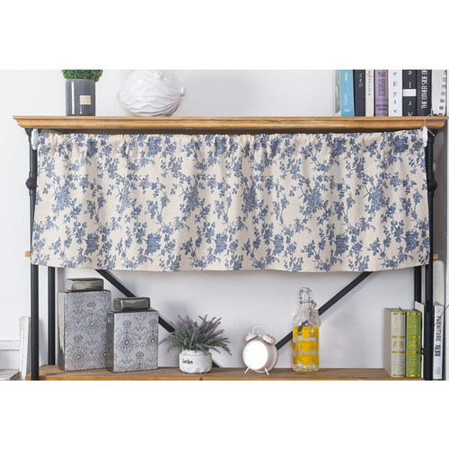 Le Xu Xi Korean blogger blue flower short curtain partition curtain Insta style Velcro half curtain self-adhesive foreign trade coffee curtain